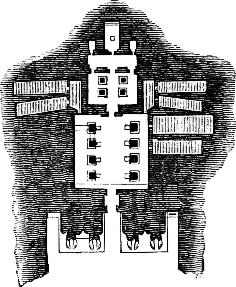 Fußboden planen von das großartig Tempel, abu simbel, Jahrgang Gravur. vektor