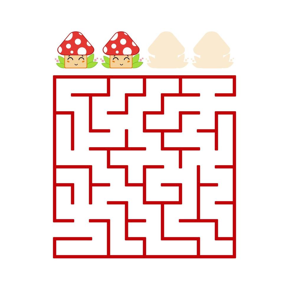 ein farbiges quadratisches Labyrinth mit Ein- und Ausgang. Schwierigkeitsgrad. schöner toon. einfache flache Vektorillustration lokalisiert auf weißem Hintergrund. vektor