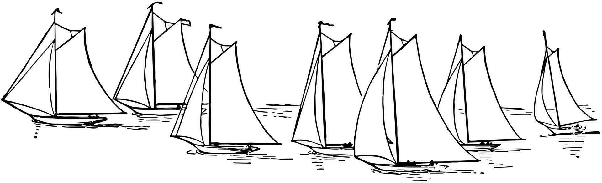 sju segelbåtar, årgång illustration vektor