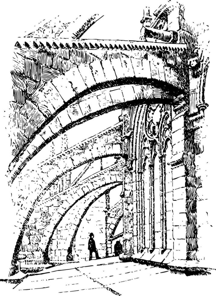 fliegend Strebepfeiler von notre Dame, Paris, Jahrgang Gravur. vektor