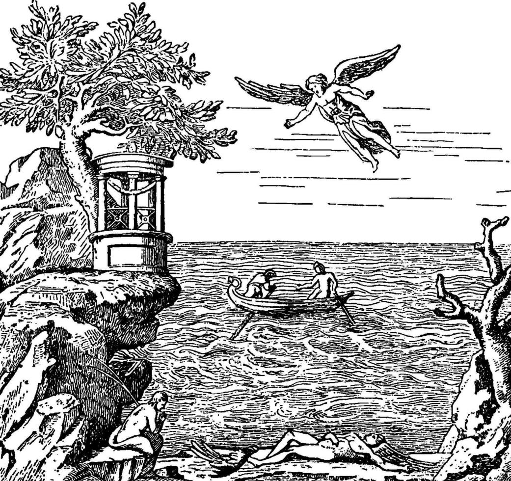 daedalus och icarus årgång illustration. vektor