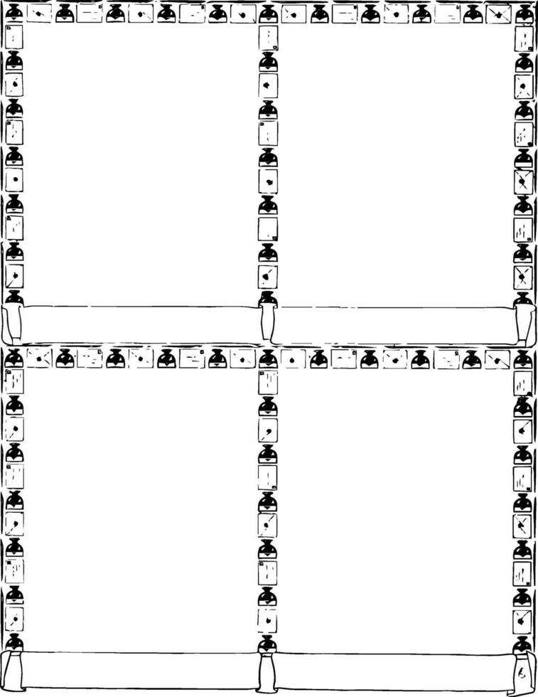 Brief und Tinte Rand dekoriert Rand von Umschläge oder Briefe und Tintenfässer mit vier Fenster, Jahrgang Gravur. vektor