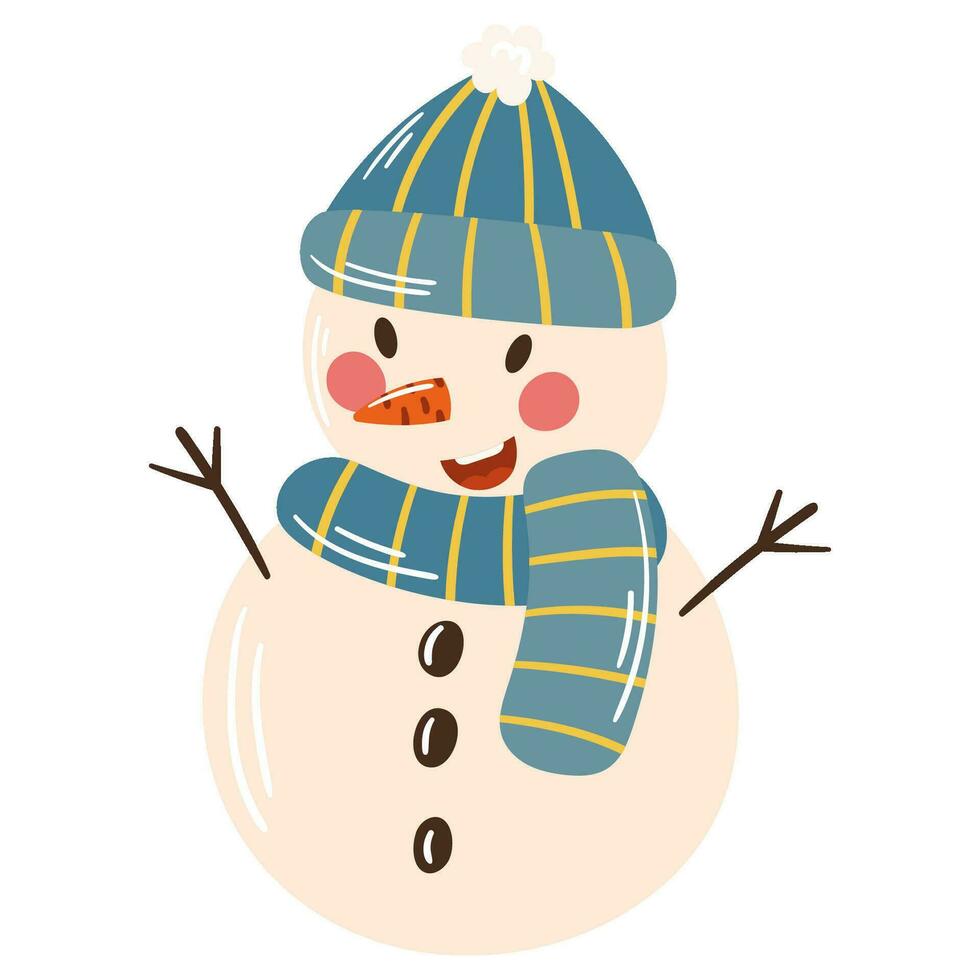 glücklich Schneemann im ein Hut und Schal vektor