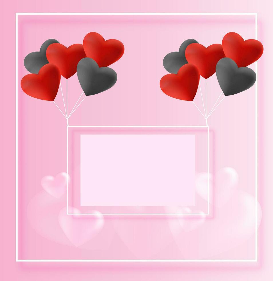 Lycklig hjärtans dag försäljning kort med röd och svart realistisk hjärta. vektor illustration eps10
