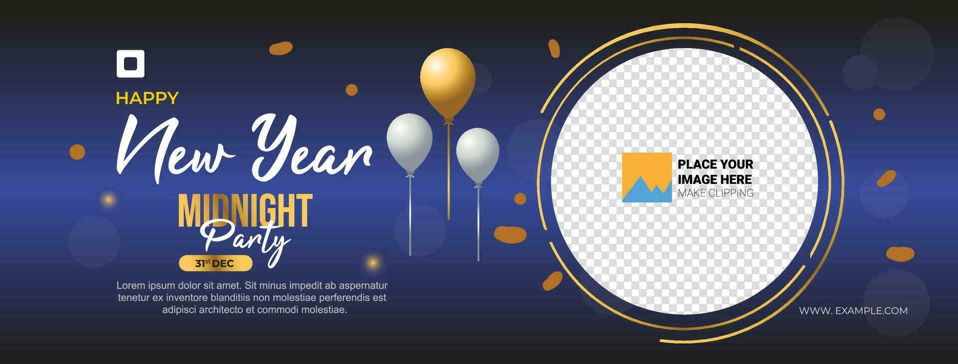 Neu Jahr Party Poster mit ein Blau Hintergrund und Luftballons geeignet zum Sozial Medien vektor