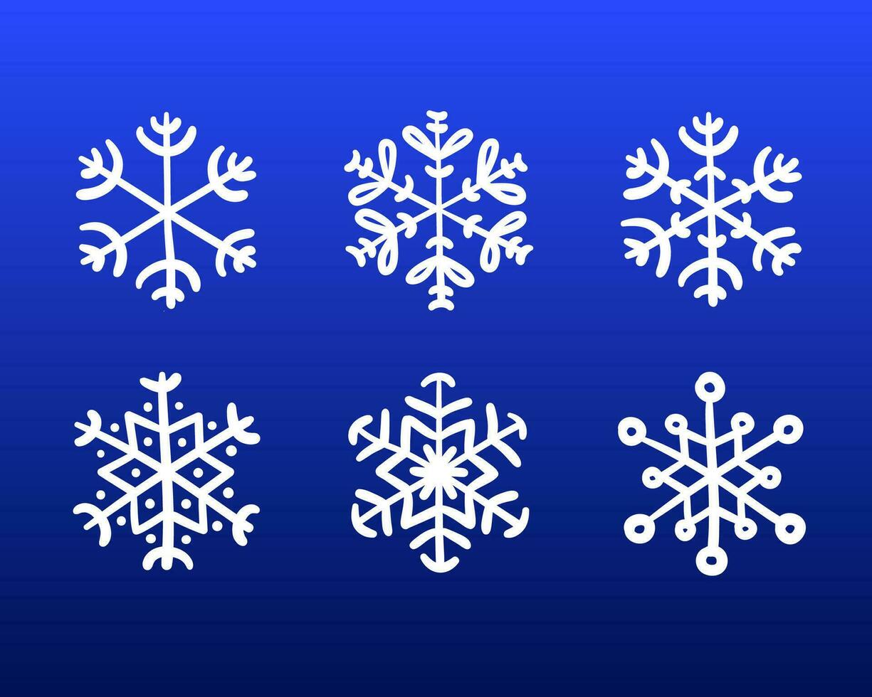 Schneeflocken einstellen Schnee Neu Jahr Weihnachten Urlaub das Erntedankfest Muster Ornament drucken Weiß Blau Hintergrund Hintergrund Sammlung Jahreszeit Winter kalt Gekritzel eben Kinder Unterhaltung Sport Kreativität Kunst vektor