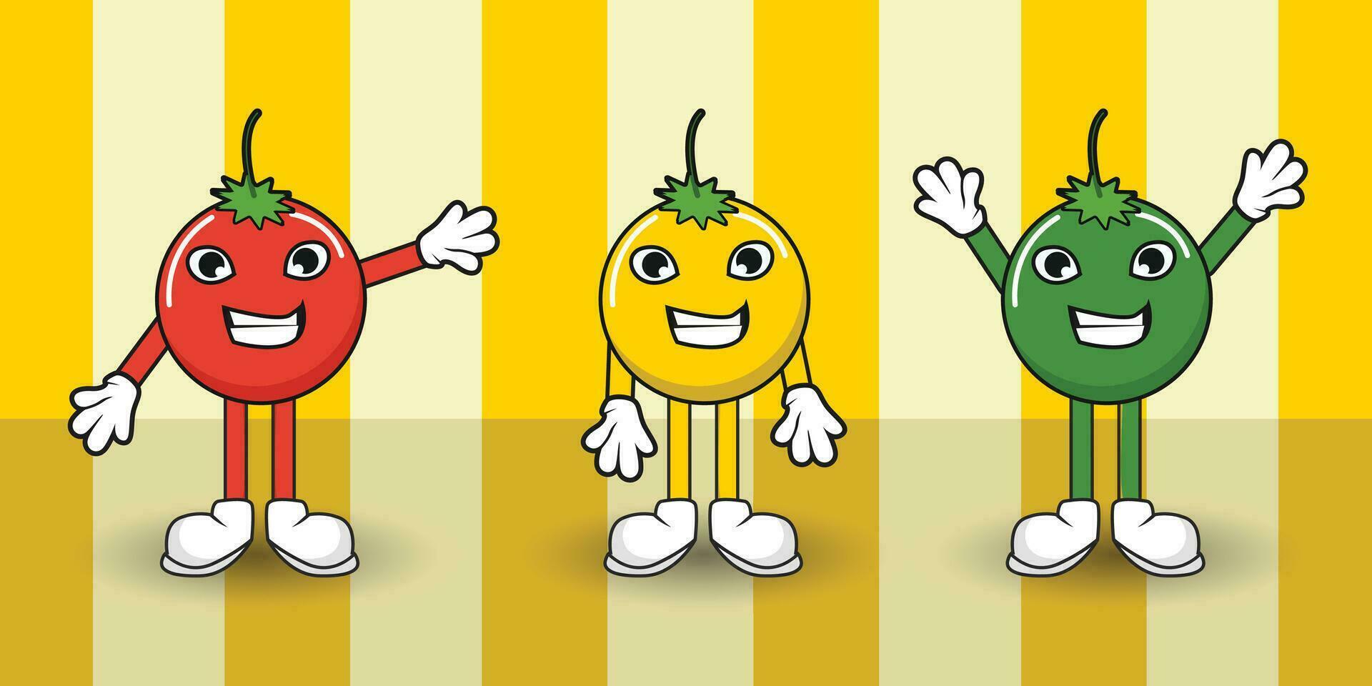 vektor samling maskot frukt tomat vegetabiliska maskot är Bra för illustrationer av logotyper, ikoner eller mat design element