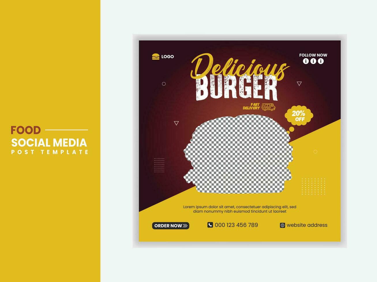 lecker und heiß würzig Burger Sozial Medien Post Design kostenlos Vektor