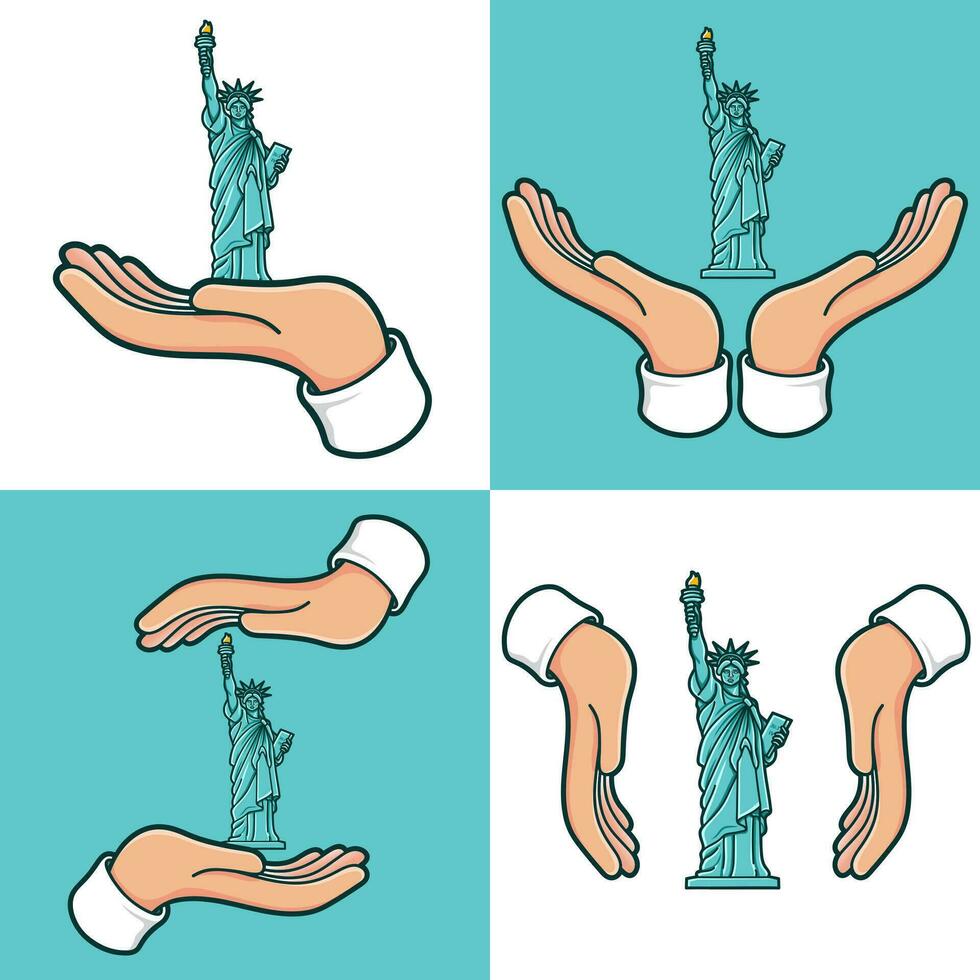 Hände mit Statue von Freiheit einstellen vektor