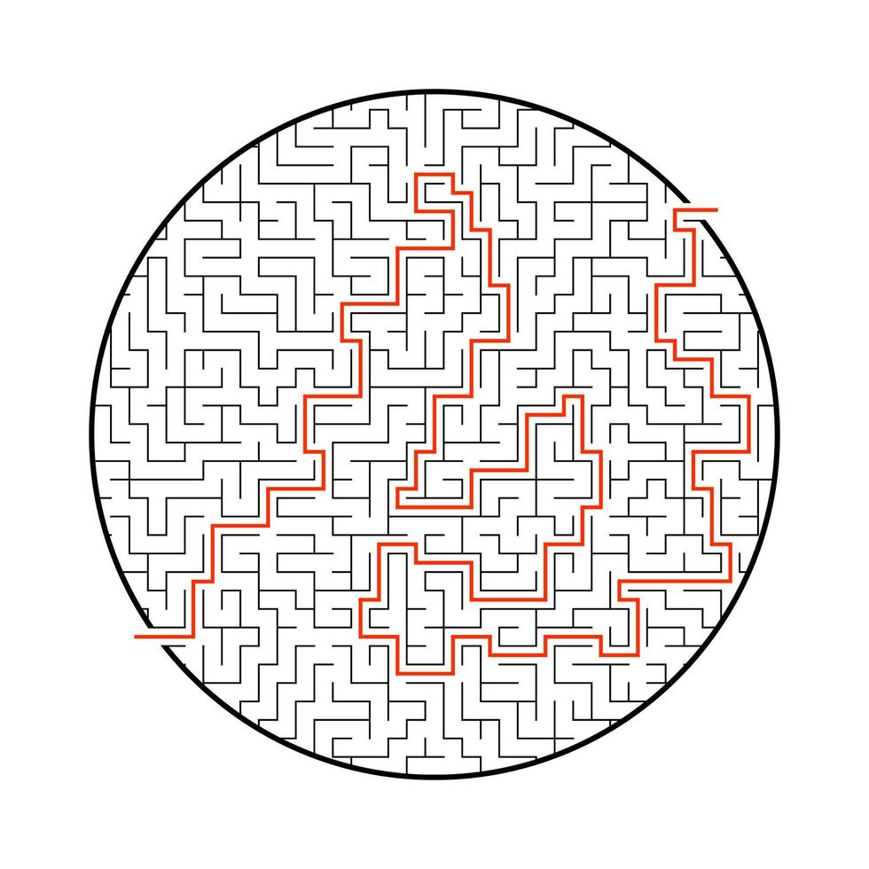 abstraktes rundes Labyrinth. Spiel für Kinder. Puzzle für Kinder. ein Eingang, ein Ausgang. Labyrinth Rätsel. flache Vektorillustration lokalisiert auf weißem Hintergrund. mit Antwort. vektor