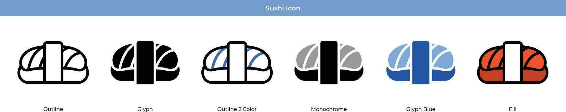 sushi uppsättning med 6 stil vektor