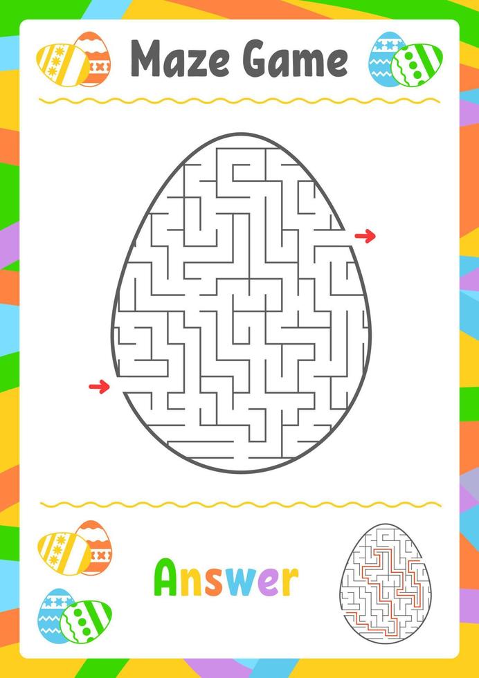 schwarzes ovales Labyrinth. Arbeitsblätter für Kinder. Aktivitätsseite. Spielpuzzle für Kinder. Ei, Urlaub, Ostern. Labyrinth Rätsel. Vektor-Illustration. mit Antwort. vektor