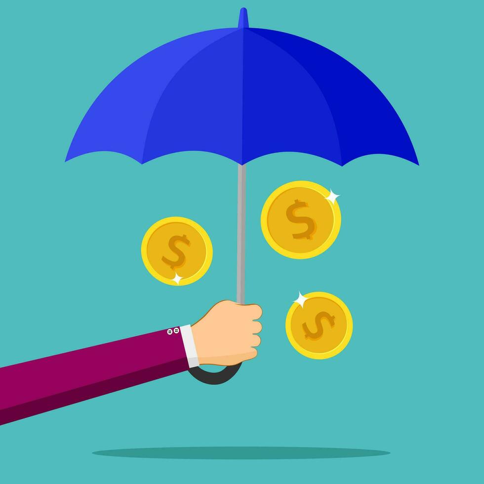 Hand halten ein Regenschirm. Schutz von Geld. Sicherheit Geschäft. Bank Einlagen. Einkommen sicher vektor