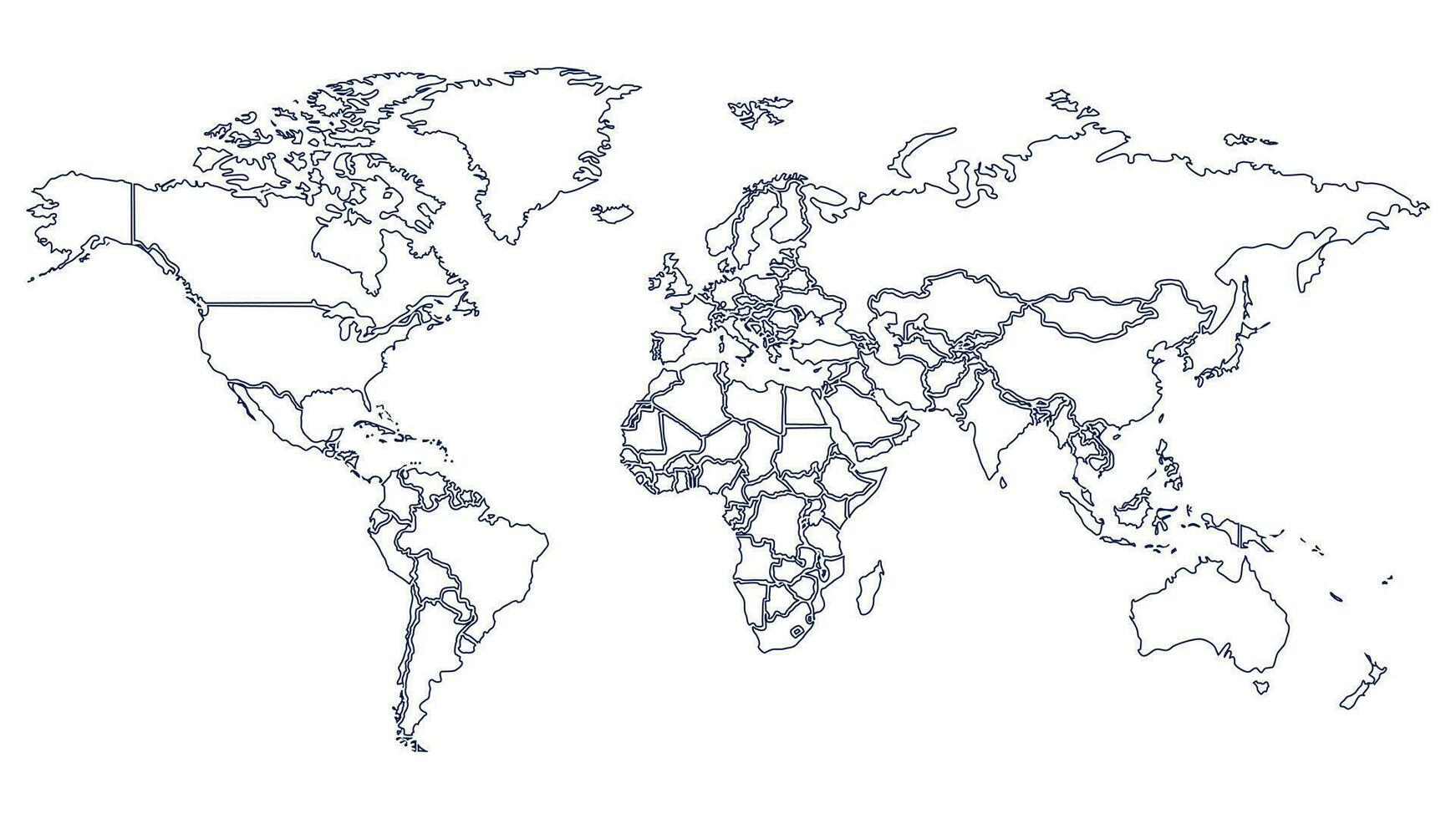 värld Karta med Land gränser. tunn blå översikt på vit bakgrund. vektor illustration