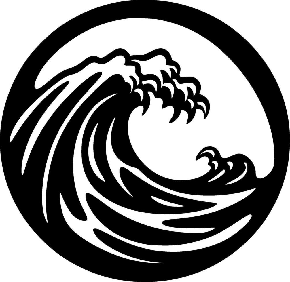 vågor - svart och vit isolerat ikon - vektor illustration