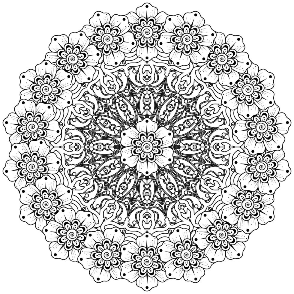 Mehndi-Blume, dekorative Verzierung im ethnisch-orientalischen Stil, Doodle-Ornament, Umrisshandzeichnung. Malbuchseite. vektor