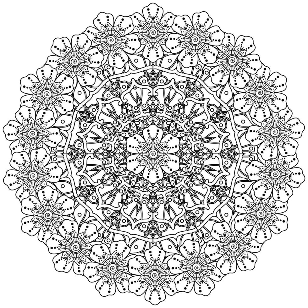 Mehndi-Blume, dekorative Verzierung im ethnisch-orientalischen Stil, Doodle-Ornament, Umrisshandzeichnung. Malbuchseite. vektor