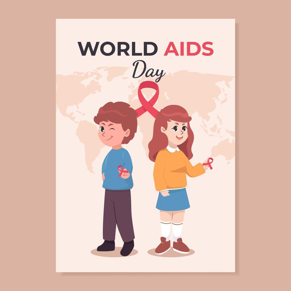 Word Aids Day Poster mit zwei Jugendlichen, die Band halten vektor