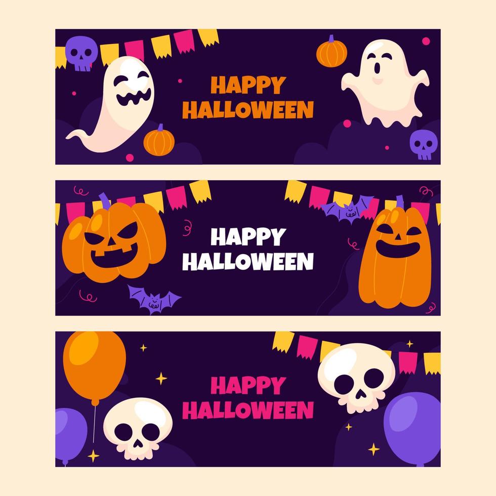 söt halloween banner uppsättning vektor