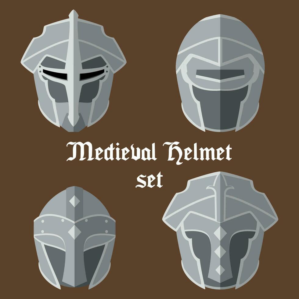 uppsättning av medeltida hjälmar ikoner vektor illustration