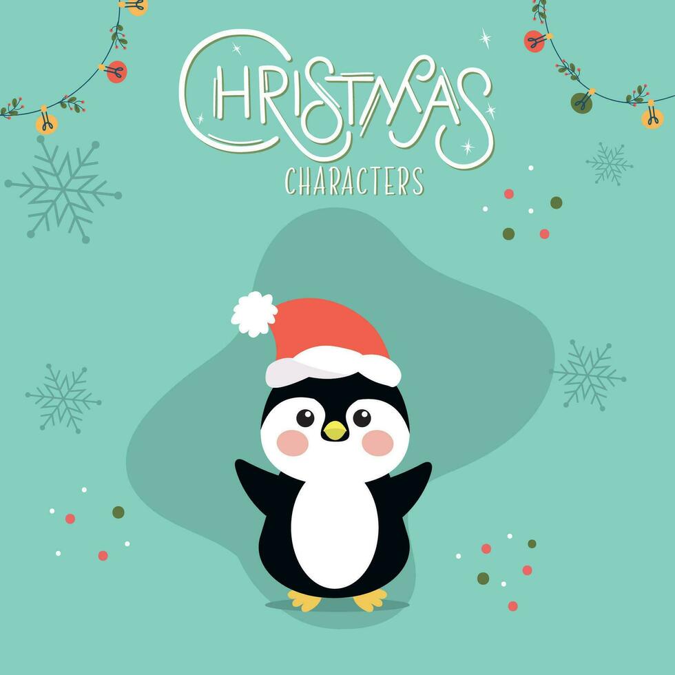 pingvin tecknad serie söt jul tecken vektor illustration