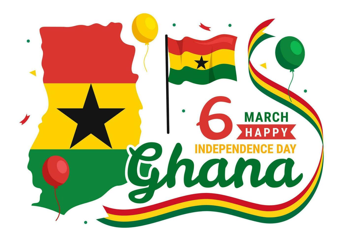 ghana oberoende dag firande vektor illustration på Mars 6:e med vinka flagga i nationell Semester platt tecknad serie bakgrund design
