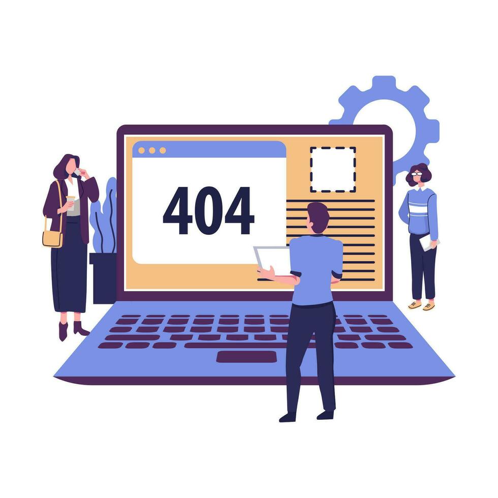 fel 404, urkoppling från de internet, inte tillgänglig platt stil illustration vektor design