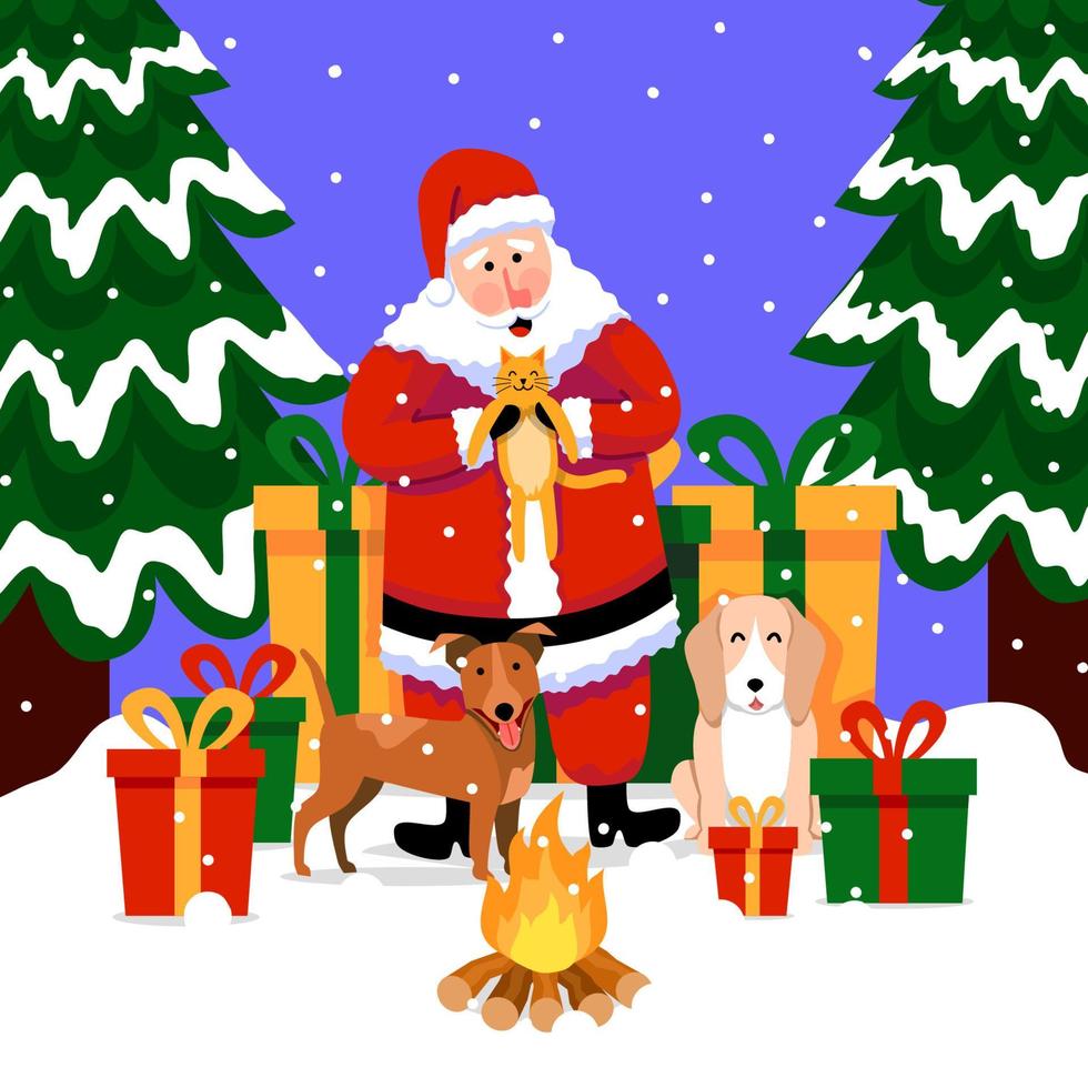 Weihnachtsmann mit Haustieren in Santa Pfoten campagin vektor