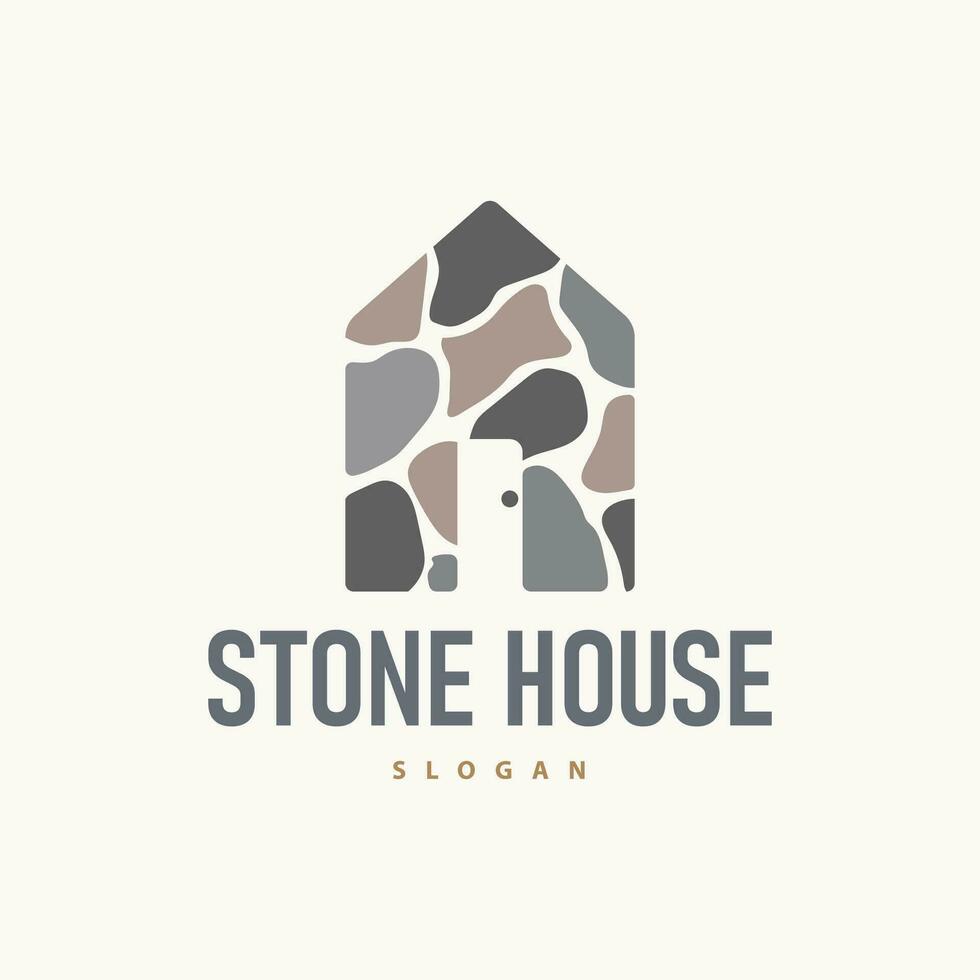 hus sten logotyp design hus sten geometrisk byggnad strukturera elegant premie vektor
