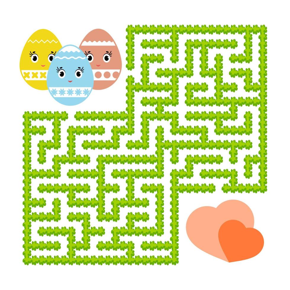 Farbe abstraktes Labyrinth. Arbeitsblätter für Kinder. Aktivitätsseite. Spielpuzzle für Kinder. süßer Ei-Toon, der Weg zum Herzen, Urlaub, Ostern, Garten. Labyrinth Rätsel. Vektor-Illustration. vektor