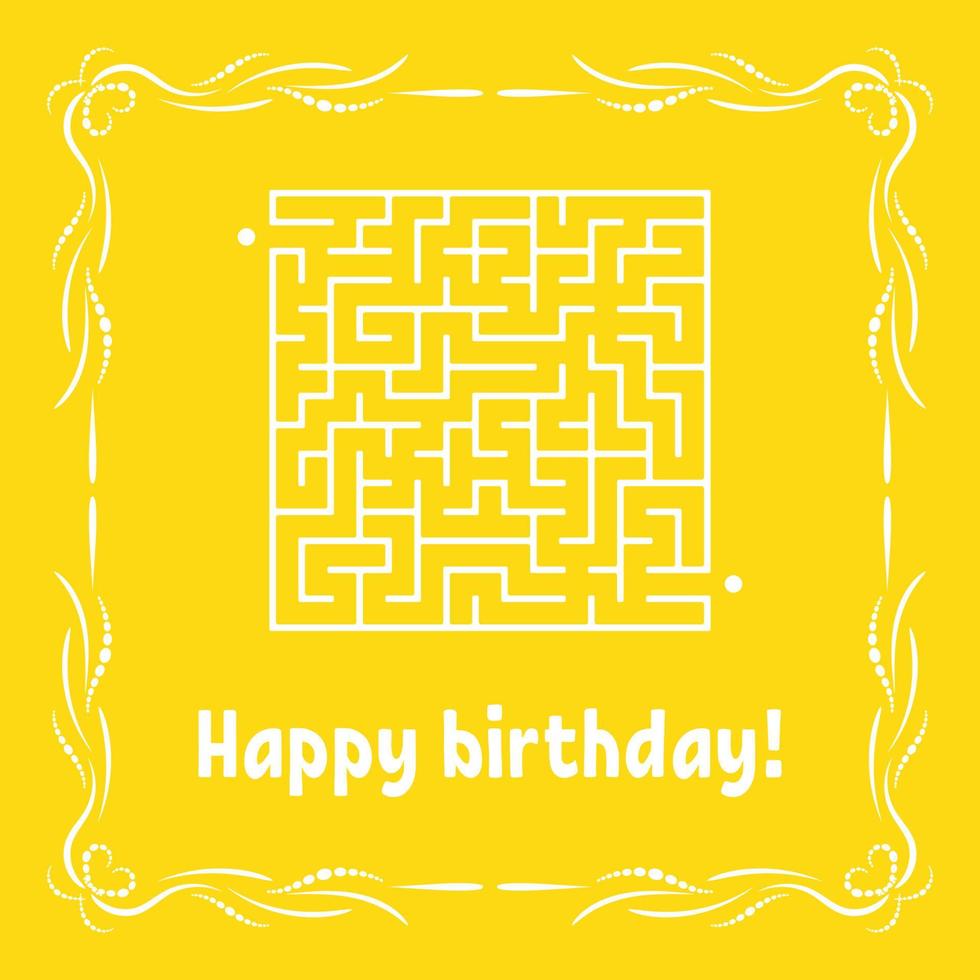 färg gratulationskort med en fyrkantig labyrint. Grattis på födelsedagen. spel för barn. pussel för barn. labyrint. vektor illustration. vintage ram.