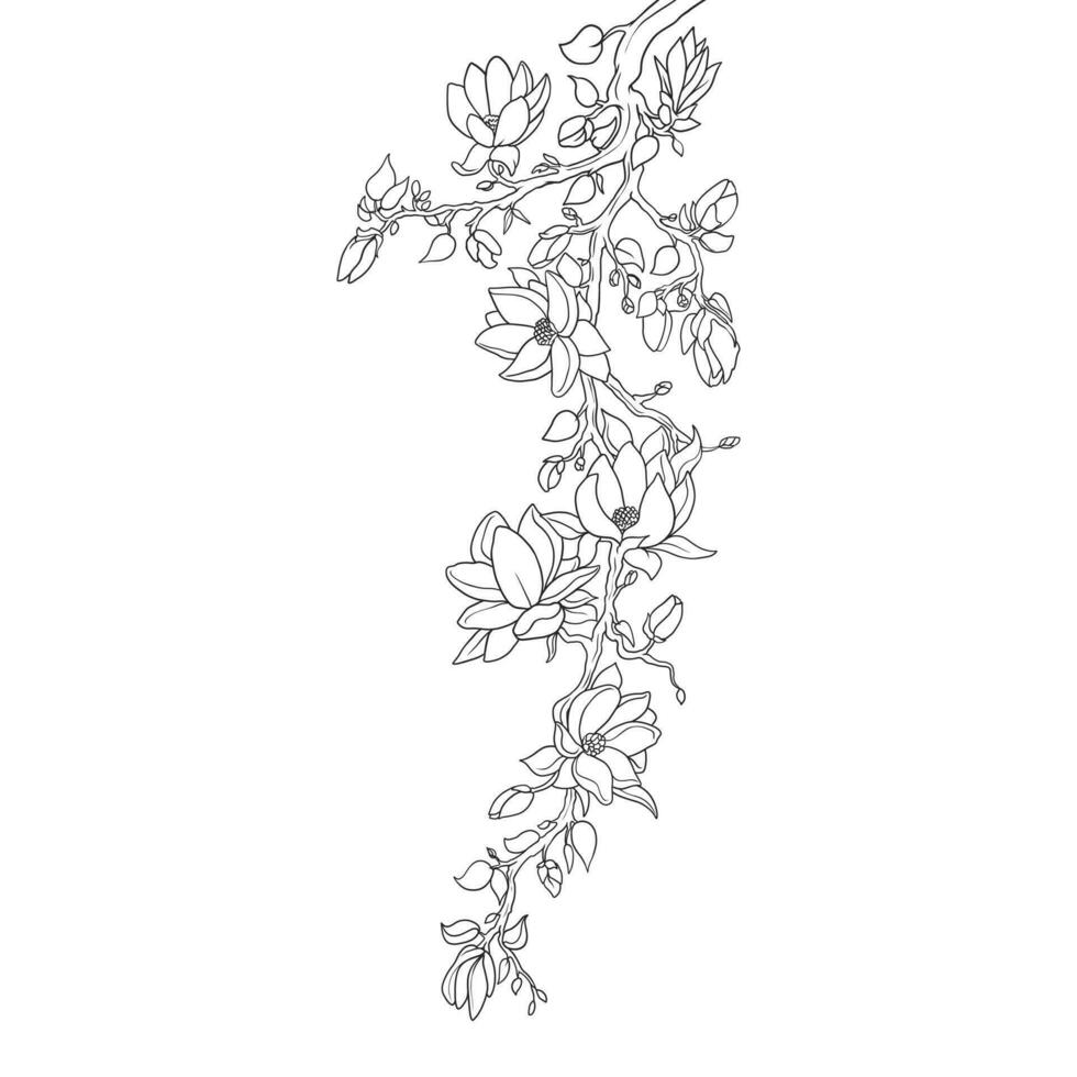detailliert sauber Linie Kunst Hand zeichnen Illustration von Blume Girlanden vektor