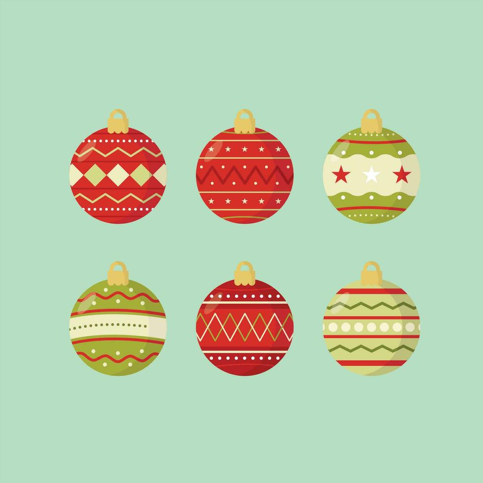 einstellen von Weihnachten Baum Spielzeuge Bälle, Weihnachten Bälle im ein eben Stil, Weihnachten Ball Ornamente, bunt Weihnachten Ball Sammlung einstellen vektor
