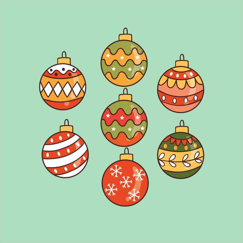 Bälle Dekor im Weihnachten und glücklich Neu Jahr Konzept, bunt Ball, Weihnachten Ball Element usw von Weihnachten Ornamente im retro Stil vektor
