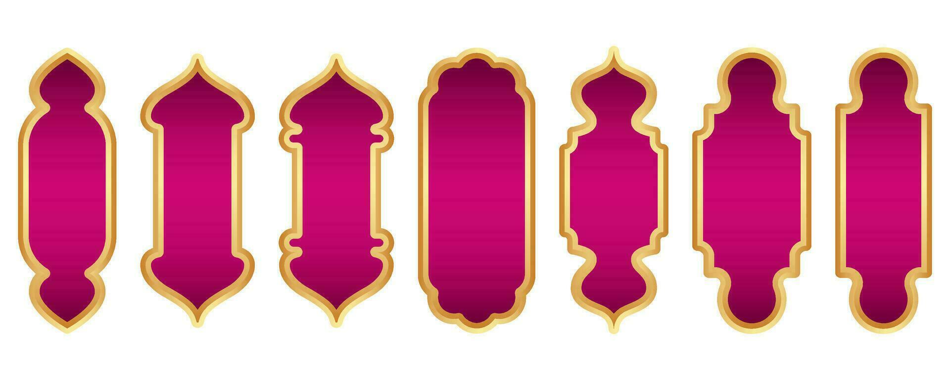 ramadan gyllene ram. islamic fönster form. arabicum vektor båge. muslim årgång gräns för design med rosa bakgrund. indisk dekoration i orientalisk stil.