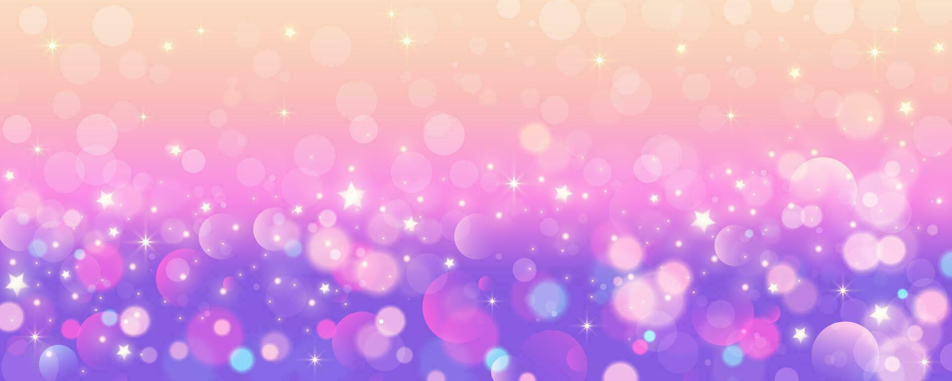 lila Einhorn Hintergrund. Pastell- Aquarell Himmel mit funkeln Sterne und Bokeh. Fantasie Galaxis mit holographisch Textur. Magie Marmor Raum. Vektor
