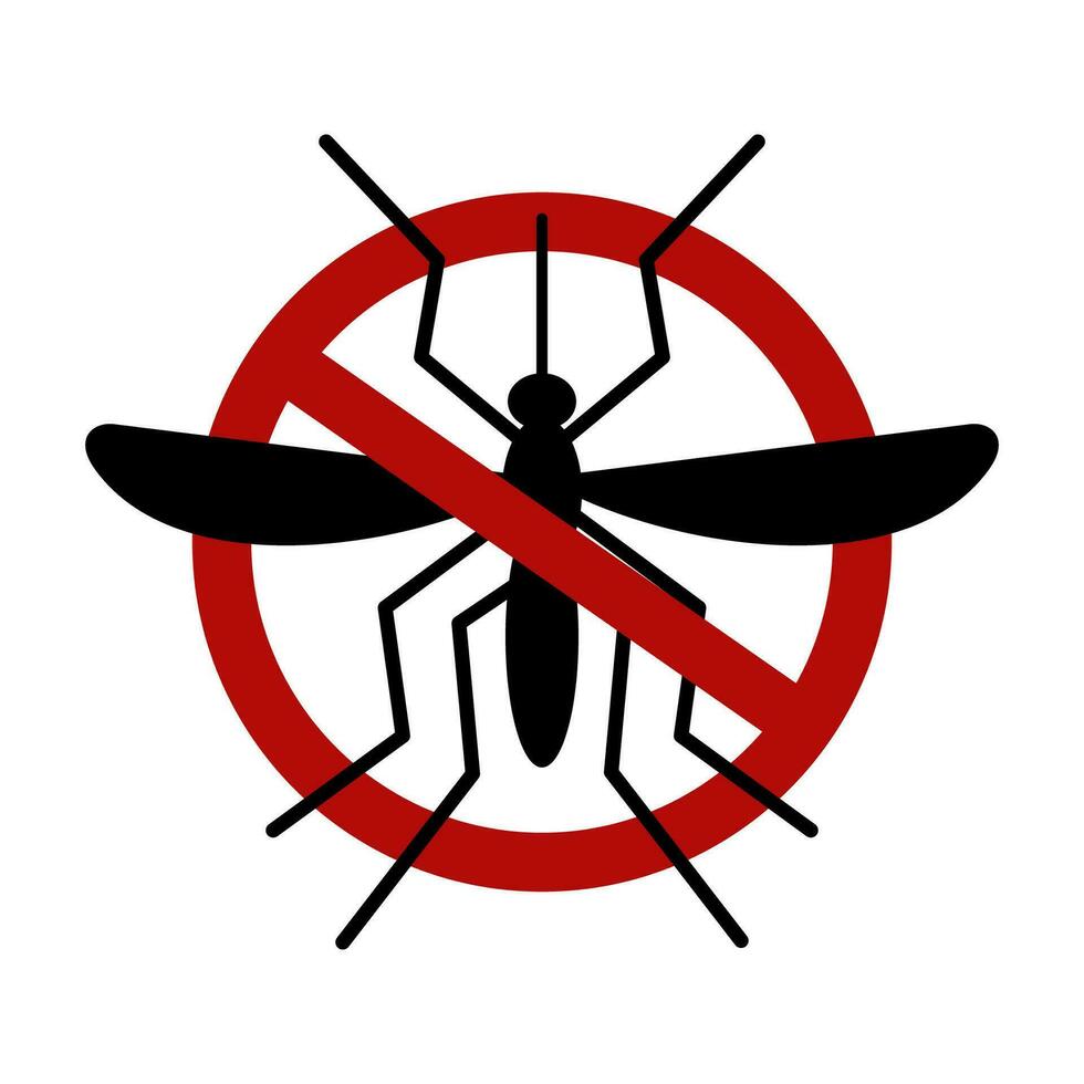 mygga varning förbjuden tecken. sluta och kontrollera mygga. anti myggor, insekt kontrollera vektor symbol. vektor illustration