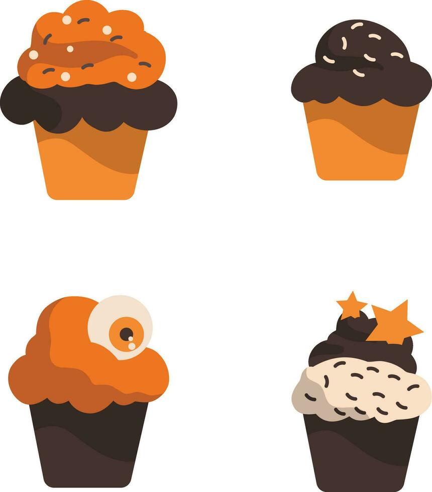 Halloween Cupcake Symbol mit gespenstisch Karikatur Design Stil. Vektor Illustration Satz.