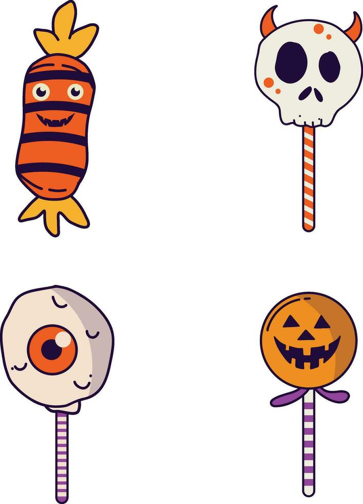 uppsättning av halloween godis. med skrämmande tecknad serie design. vektor illustration.