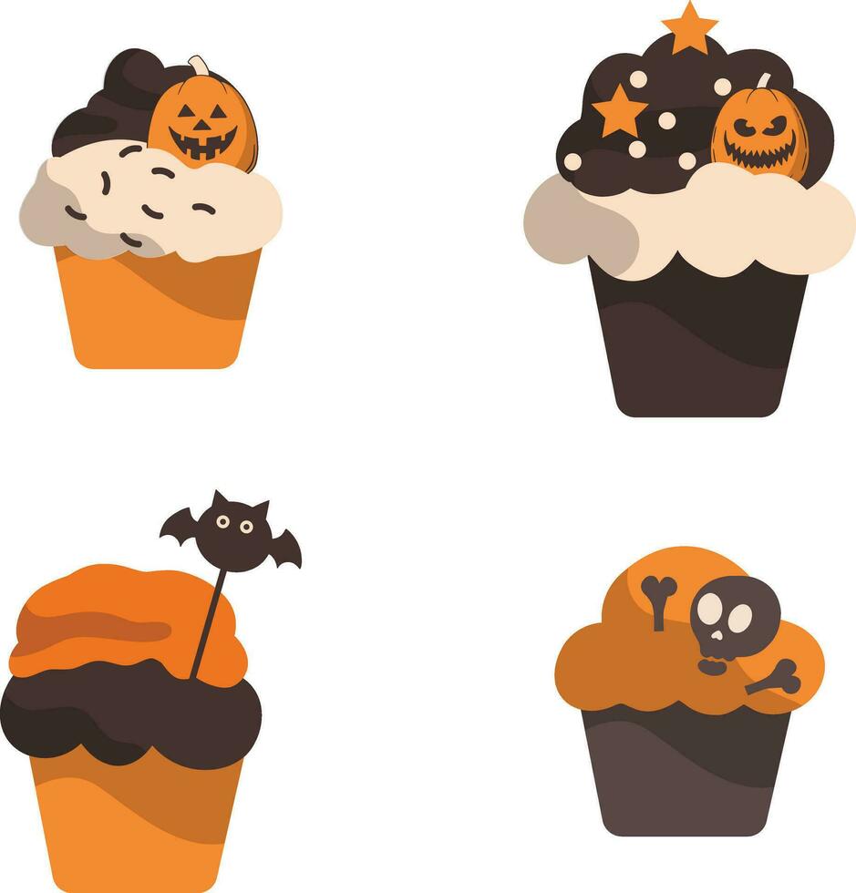 Halloween Cupcake Symbol mit gespenstisch Karikatur Design Stil. Vektor Illustration Satz.