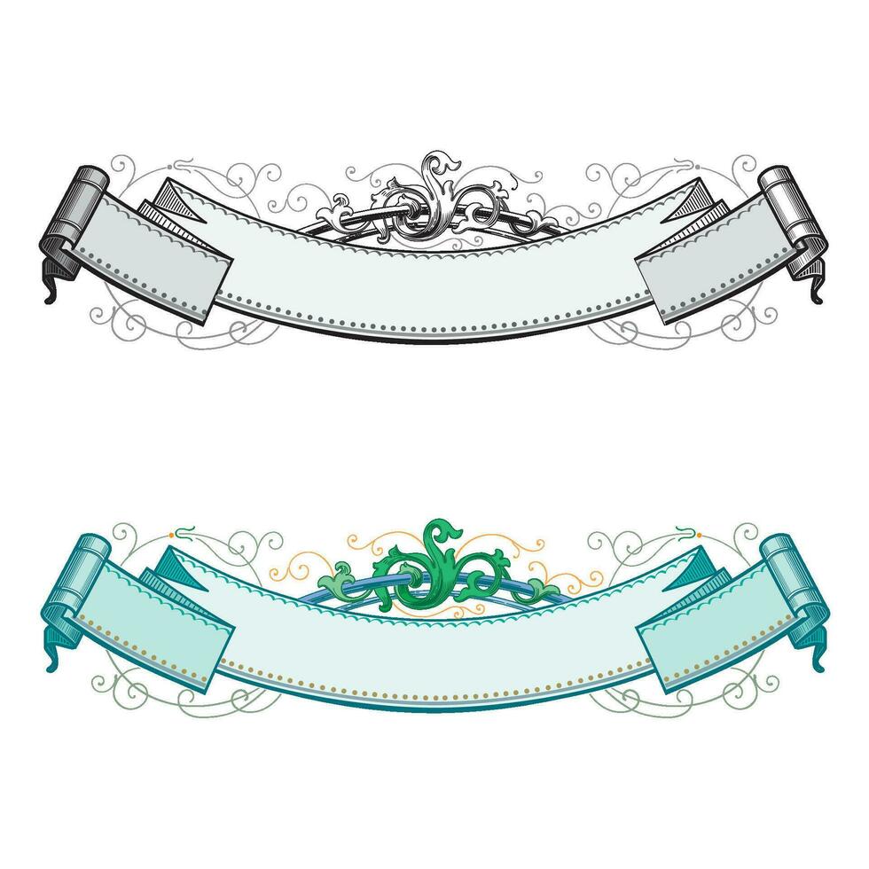 hand dragen horisontell banderoller uppsättning med retro stil band dekoration element isolerat vektor illustration