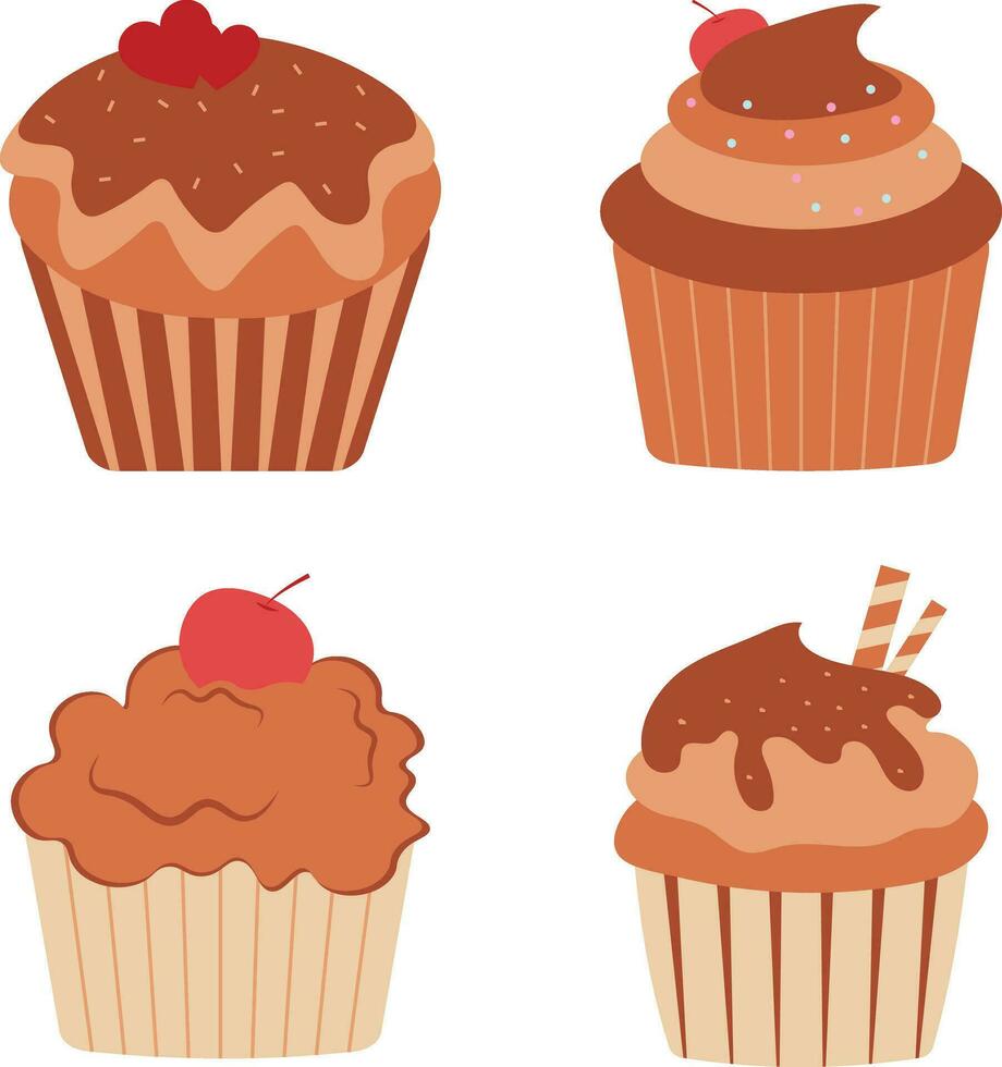 samling av annorlunda muffin efterrätt. med platt tecknad serie design stil. isolerat vektor ikon.