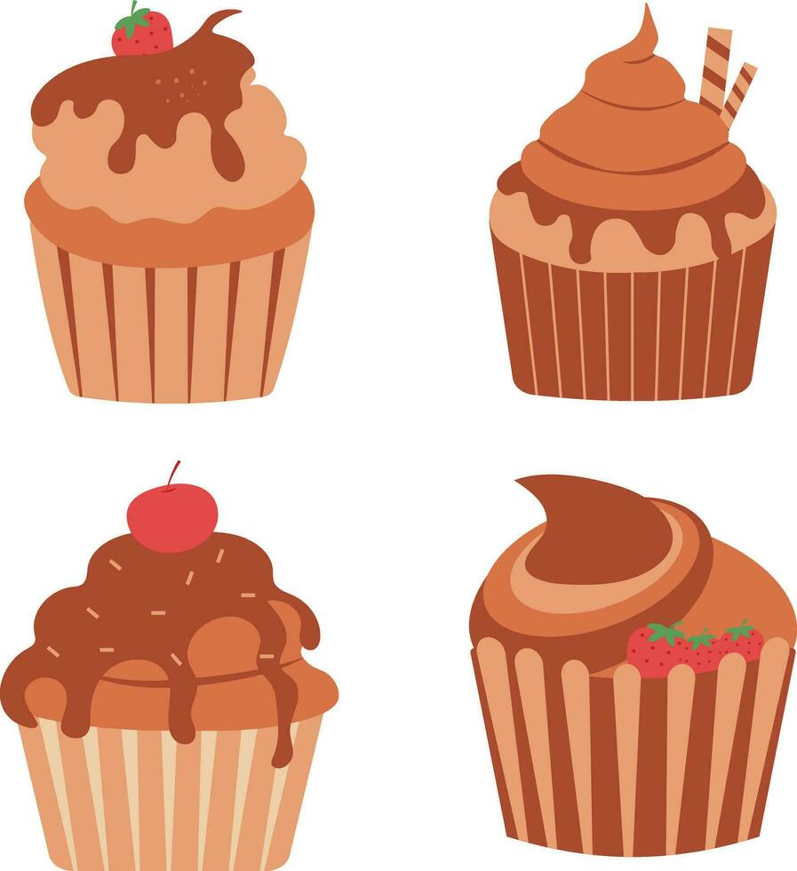 samling av annorlunda muffin efterrätt. med platt tecknad serie design stil. isolerat vektor ikon.
