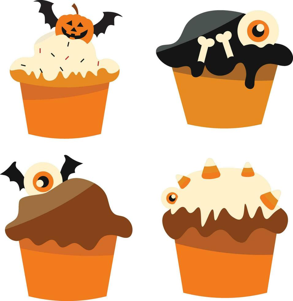 einstellen von Halloween Cupcake. isoliert auf Weiß Hintergrund. Vektor Illustration.