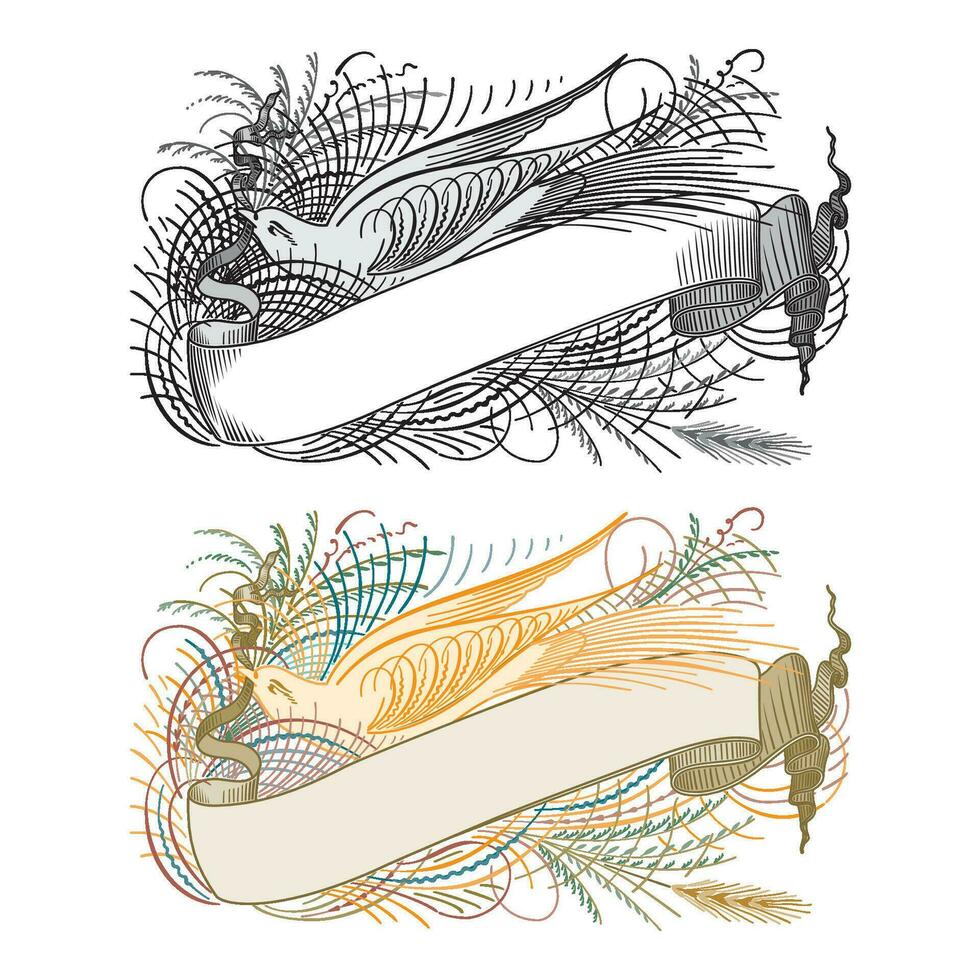 hand dragen horisontell banderoller uppsättning med retro stil band dekoration element isolerat vektor illustration