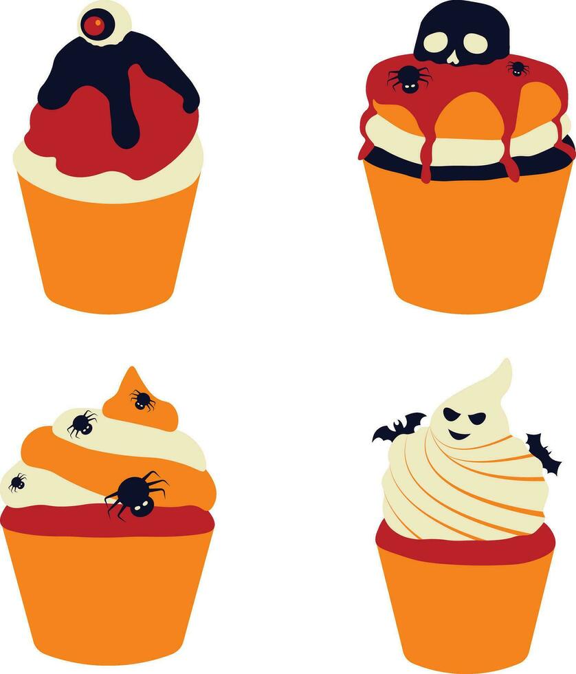 uppsättning av annorlunda halloween cupcake. i läskigt tecknad serie design. isolerat vektor