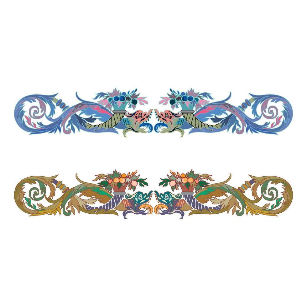 årgång retro blommig calligraphic konst dekorativ element skiss uppsättning med blommor och drake isolerat vektor