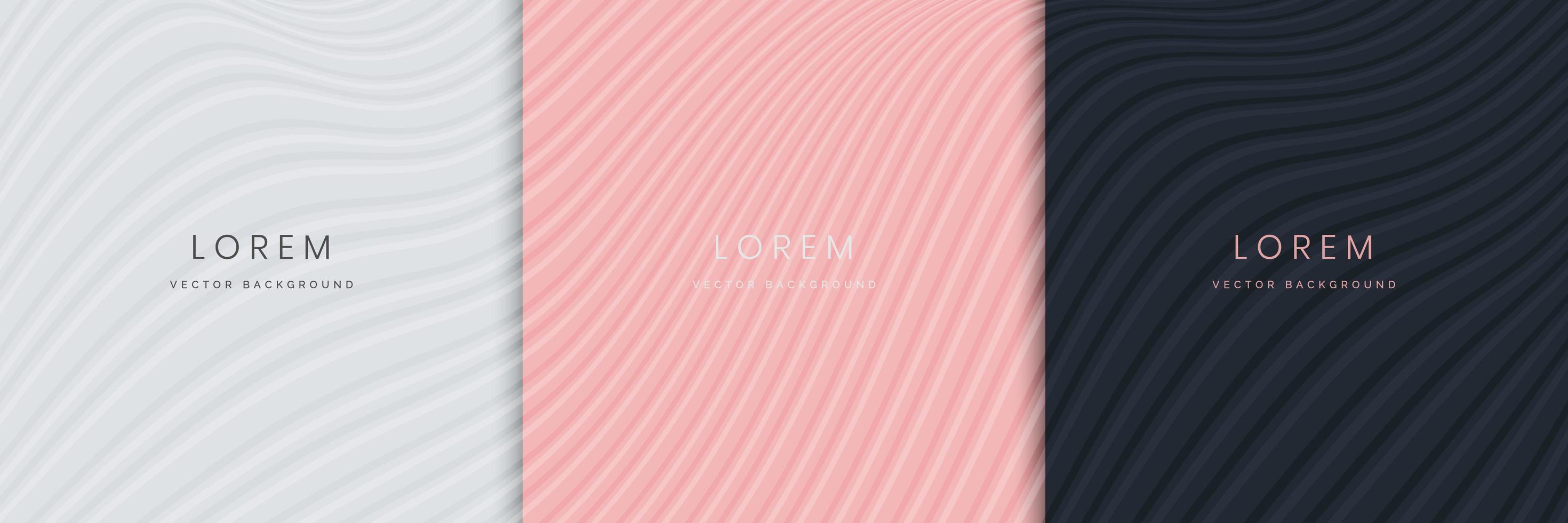 Satz abstrakter weißer, rosafarbener, dunkelblauer, eleganter Hintergrundkurve, Wellenlinie. minimalistischer Stil. vektor