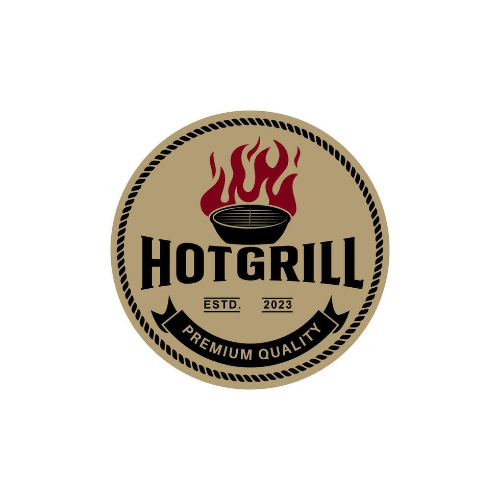 Jahrgang heiß Grill Grill Logo Etikette Design Vektor Vorlage Illustration Inspiration