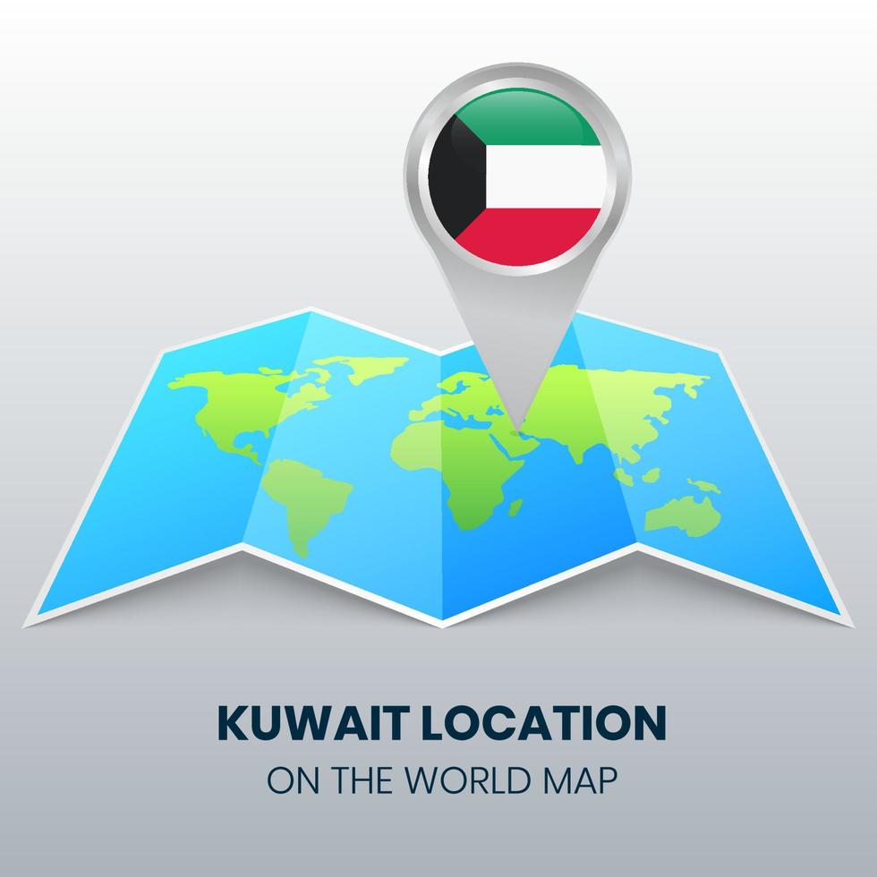 Standortsymbol von Kuwait auf der Weltkarte, runde Pin-Symbol von Kuwait vektor